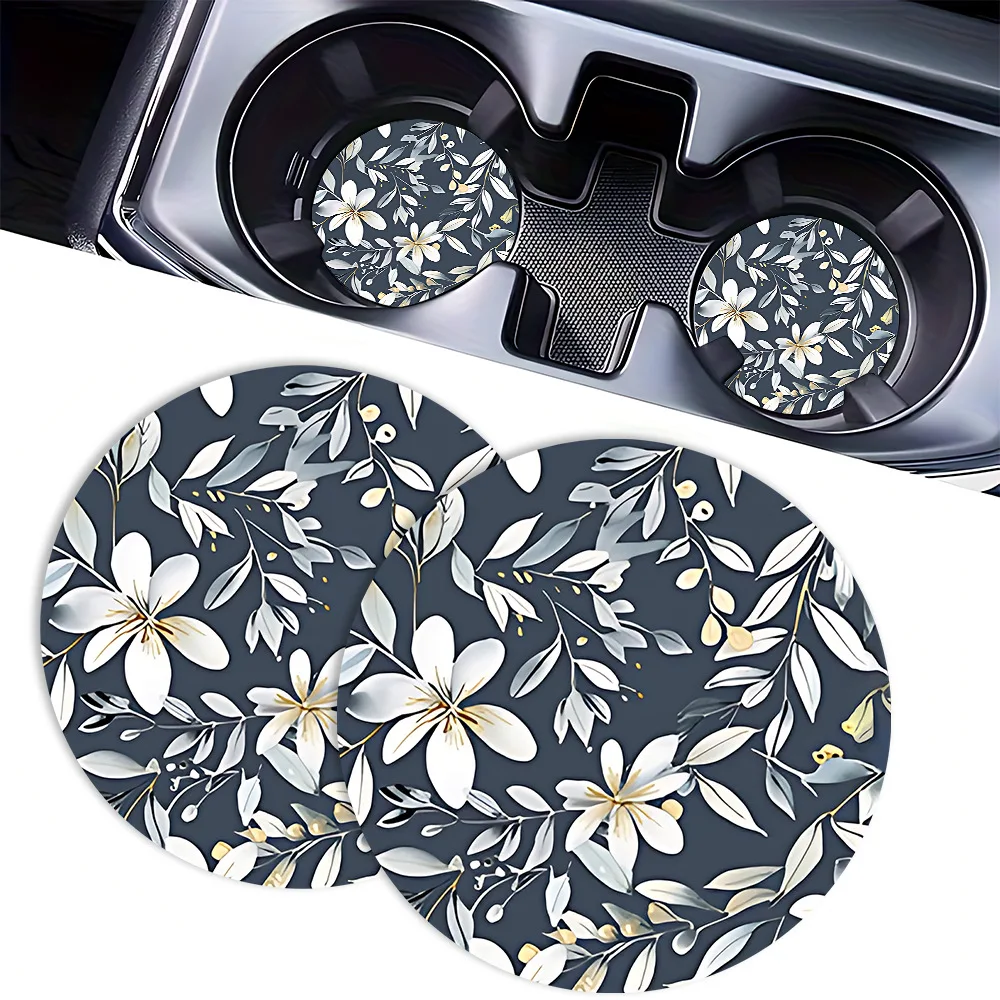 

2pcs Little White Flower Car Cup Mat Car Anti slip Mat Water Cup Mat Center Console Storage Anti slip Mat Water Cup Mat