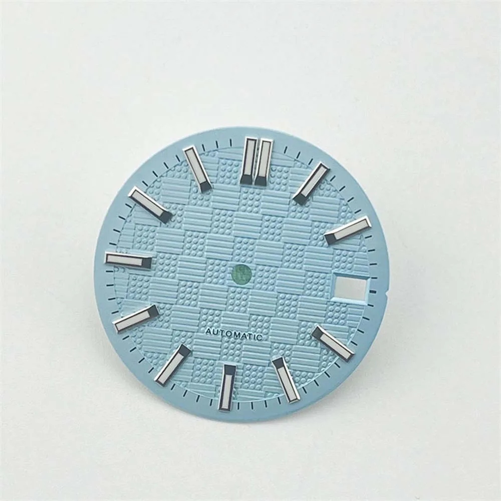 قرص NH35 28.5 ملم، قرص ساعة أخضر مضيء، بديل لحركة NH35A 4R35، ملحقات وجوه ساعة تقويمية واحدة