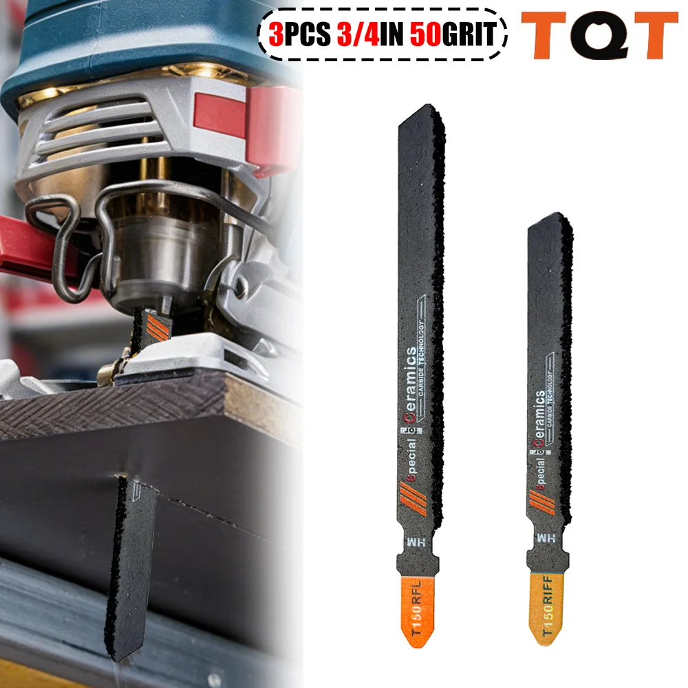 3Pcs 3/4' t Shank Jigsaw Blades Diamond Coated Jig Saw Blade Set Masonry Granite Tile Cutting Power Tools Accessories