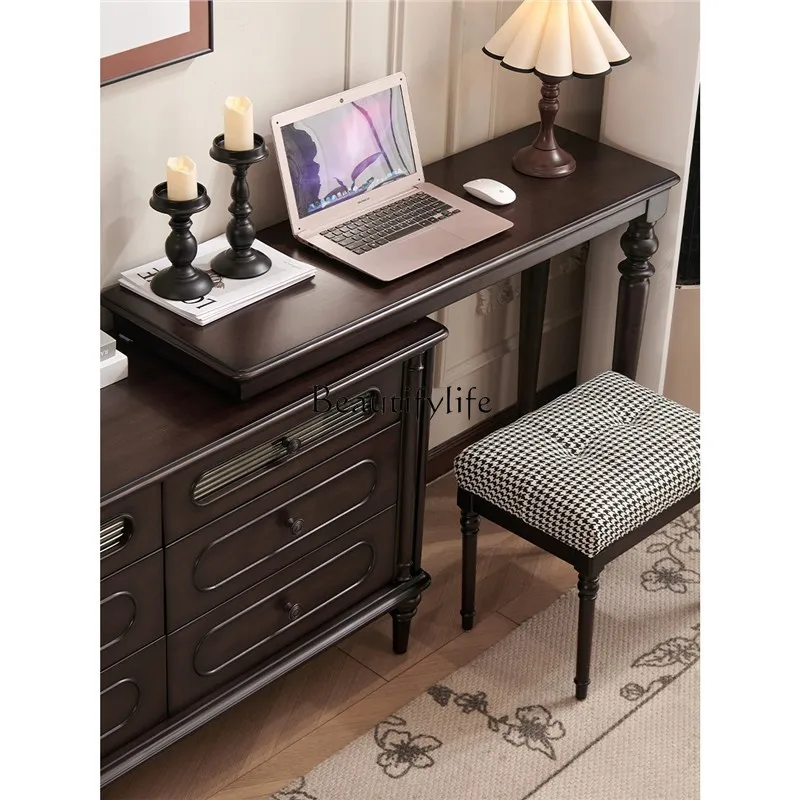 French medieval all-solid wood dressing table integrated storage locker