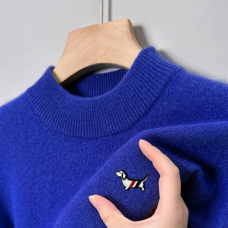 رائجة البيع الفاخرة جودة الرجال متماسكة سترة وهمية الرقبة الكلب التطريز البلوز الخريف الشتاء رائعة موضة لينة الدافئة ملابس رجالي #6