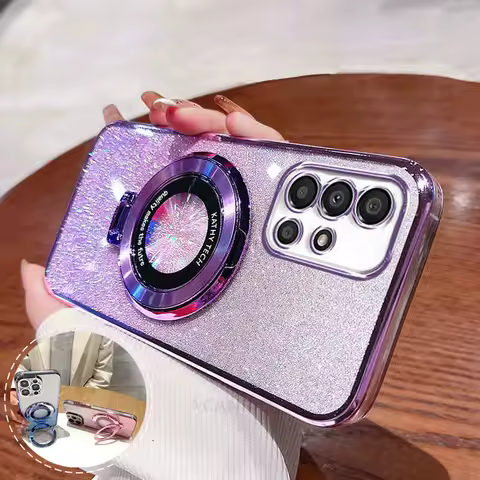 A 51 71 31 Glitter Plating Holder Silicone Case For Samsung Galaxy A51 A71 4g A31 A12 A22 5g A50 M32 M12 M33 M53 M51 Stand Cover