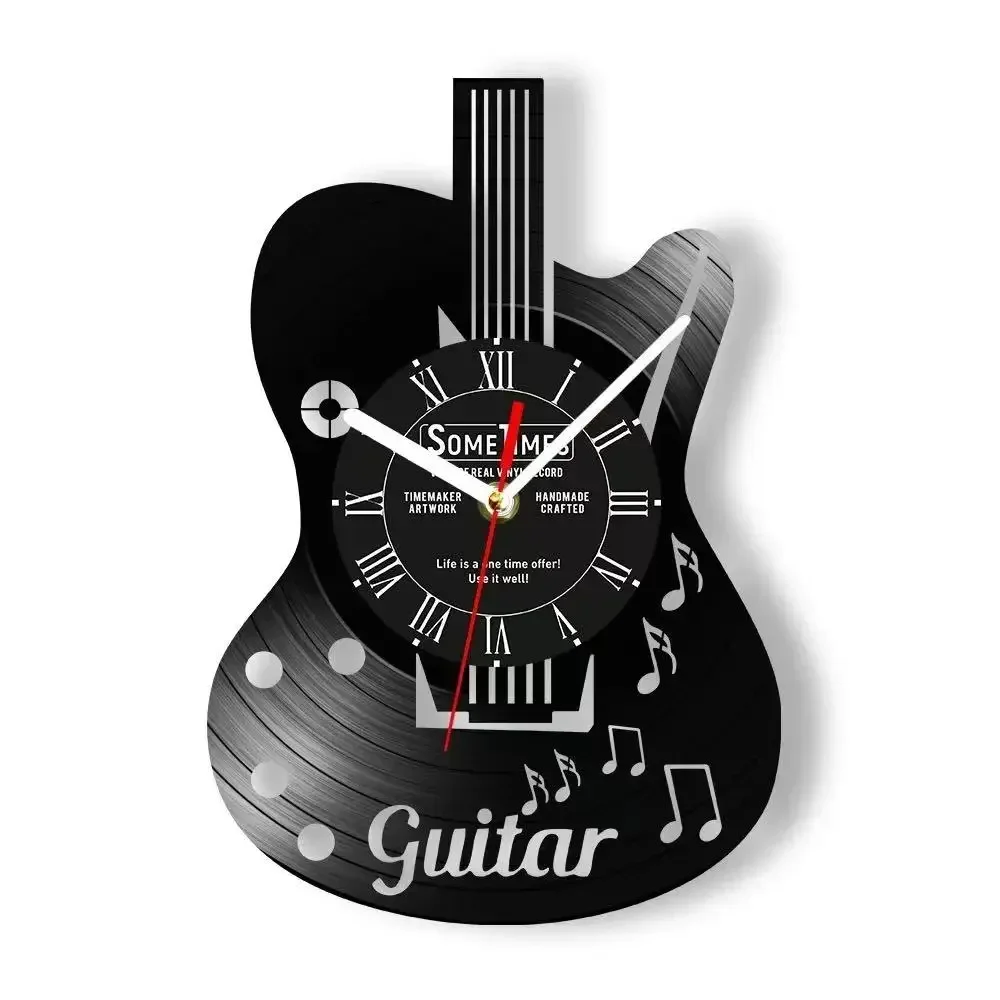 Creative Rock Guitar Art Wall Clock Customizable Text Guitar Player Name Vinyl Record Wall Clock Guitar Player Home Decoration