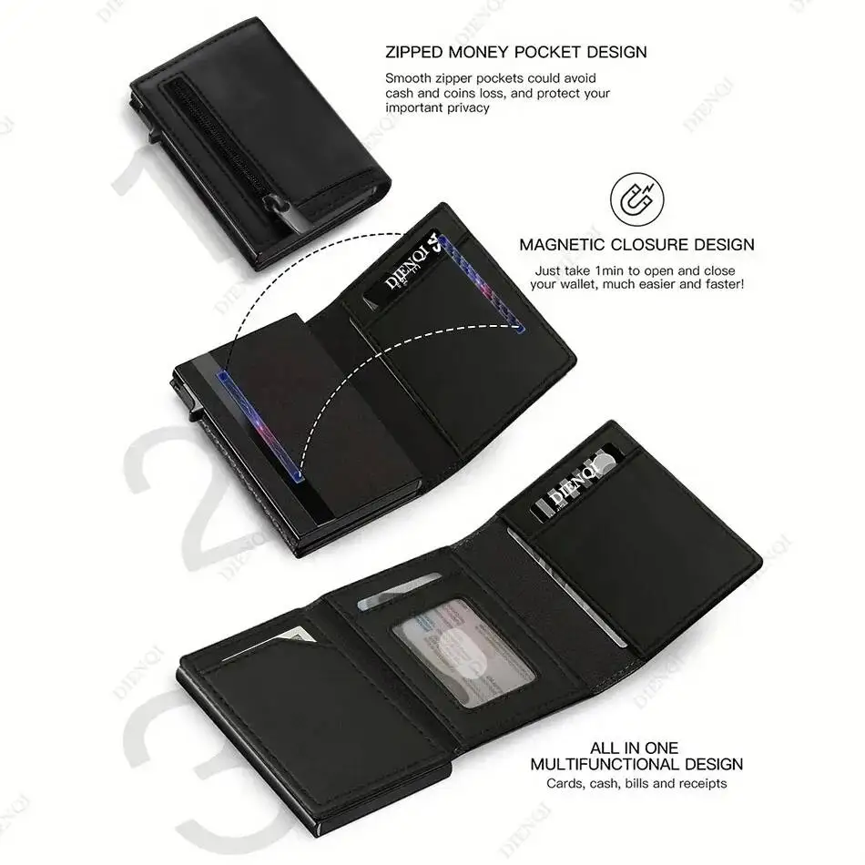 OUIO Rfid Credit Card Holder Wallet Mens Bank Cardholder Aluminium Metal Case Slim Minimalist Walet Coin Purse Smart Wallets Men view 3