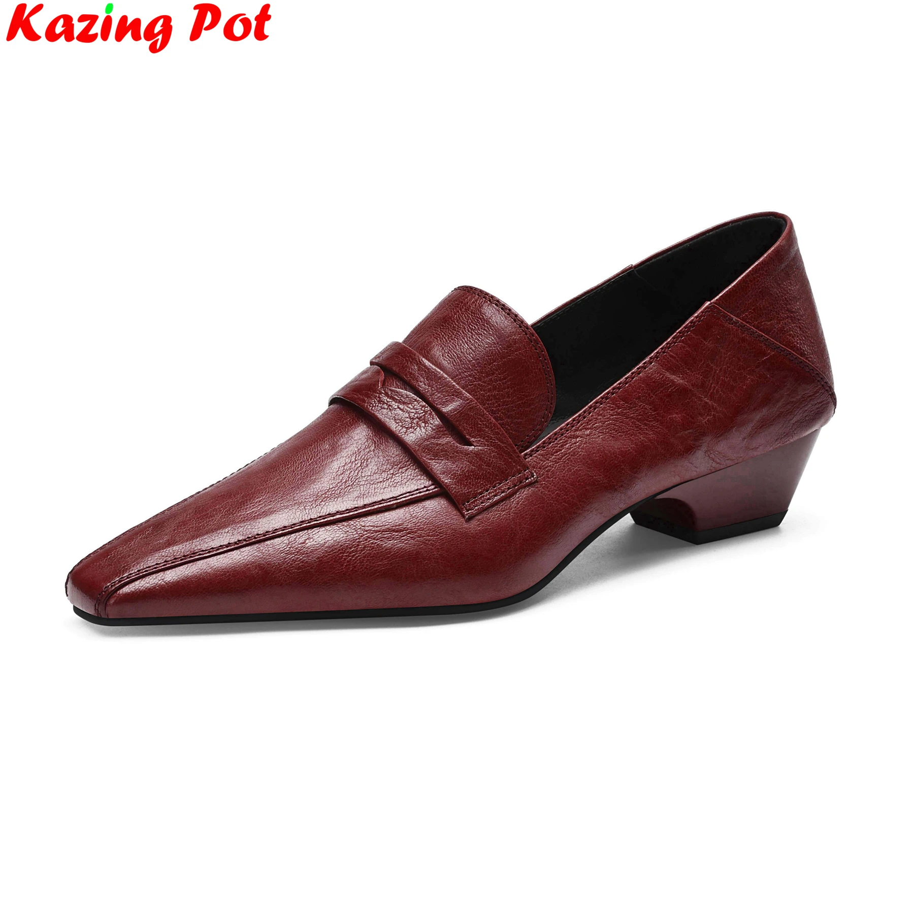 Cow Leather Square Toe Spring Summer Shoes Med Heels Shallow Dating Slip On Loafers Party Classics Concise Ins Brand Women Pumps