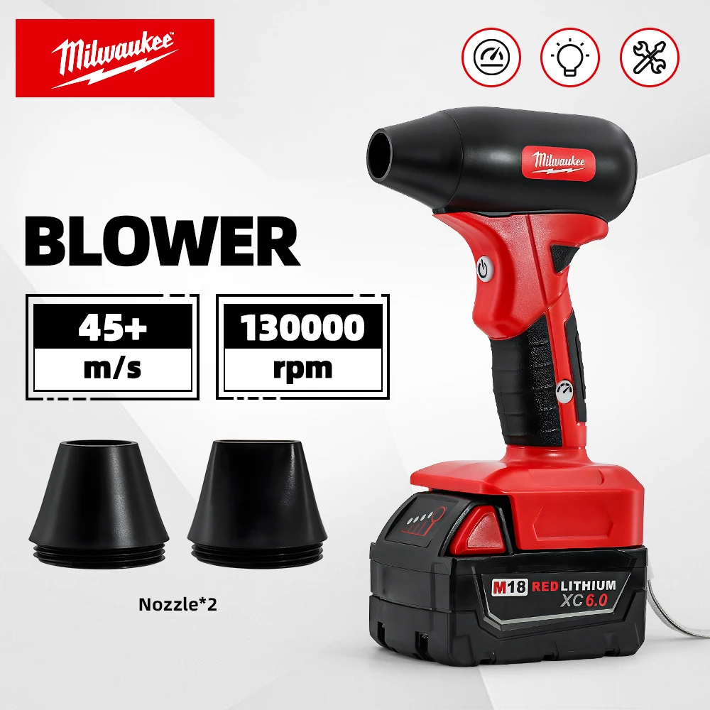 Milwaukee 45 m/s Turbo Jet Fan Blower Elektrische Borstelloze Gewelddadige Handheld Power Tool Oplaadbare 18V Batterij Reinigingsblazer