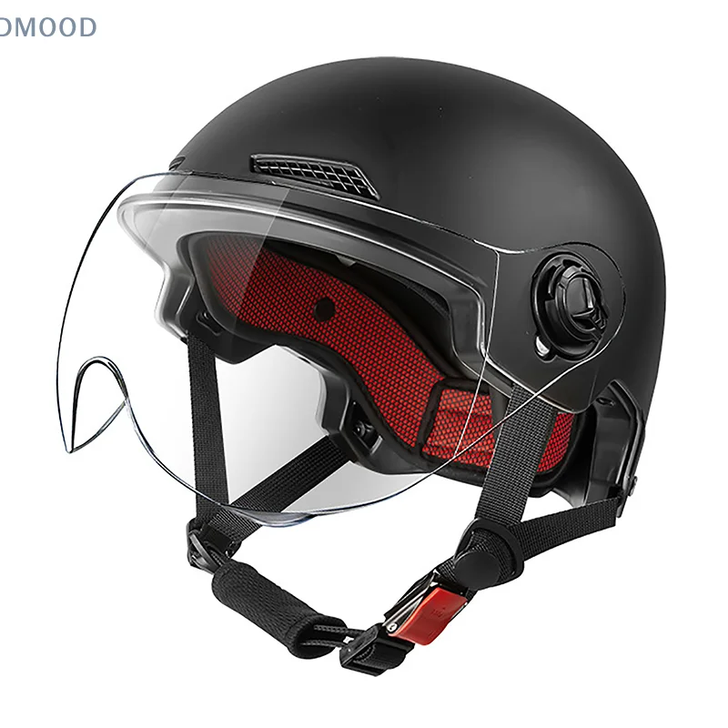 Casco de motocicleta para hombre y mujer, protector de cabeza con lente de conducción eléctrica, ventilación cómoda, ajustable, de seguridad, para las cuatro estaciones, 1 piezas