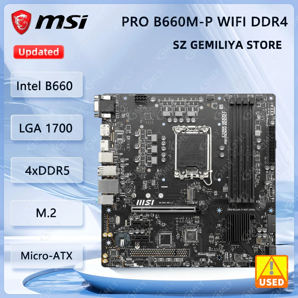 

MSI PRO B660M-P WIFI DDR4 Motherboard Intel B660 LGA 1700 128GB support i9 14900F 14700 13900 13100 12400 12100 cpu M.2 M-ATX