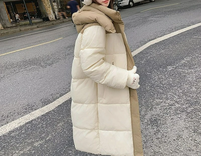 سترة نسائية قطن متوسطة الطول فوق الركبة 2025 سميكة كتلة الألوان معطف شتوي جديد من القطن ملابس خارجية قطنية فضفاضة #3