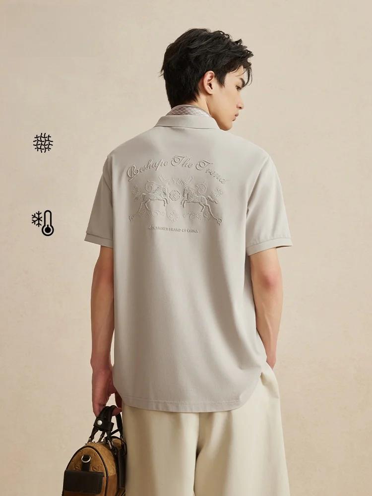 Camiseta Toton Bordada con Sensación Fresca para Hombre, Nueva Camiseta Casual de Verano con Cuello y Manga Corta, Transpirable y Ligera de Algodón