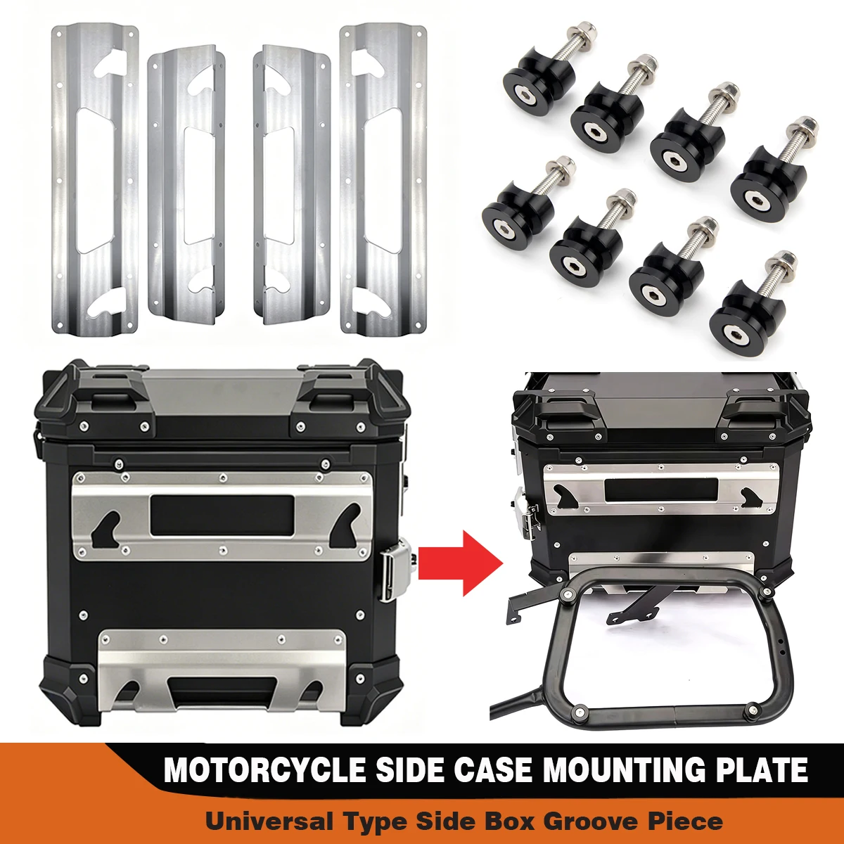 For 38L Motorcycle Side Box Groove Stainless Steel Rear Side Luggage Case Rack Bracket Quick Release Mounting Card Slot