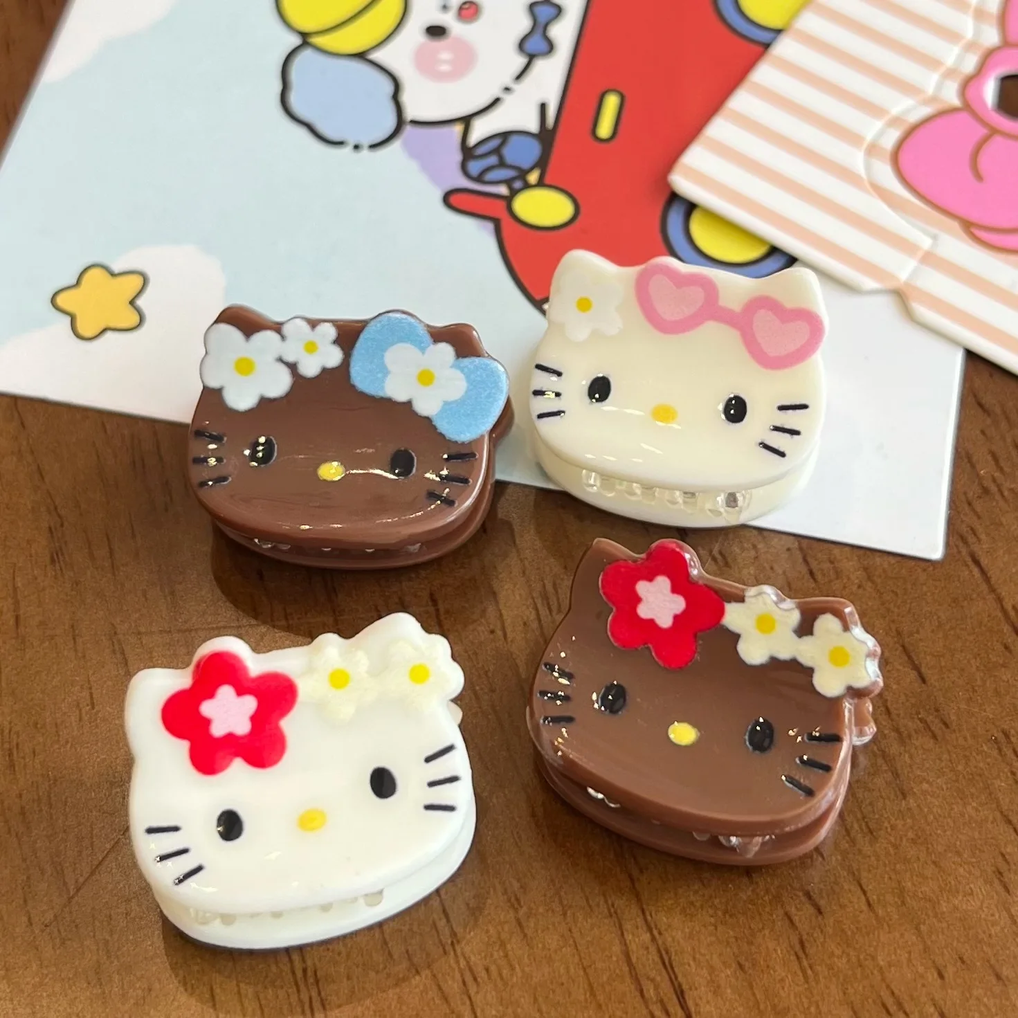 Mini pince à gratter rétro en peau noire KT Cat, petite pince à gratter en forme de cœur pour fille douce, bandeau de dessin animé japonais mignon pour femmes