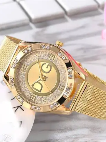 Fashion DQG Brand Starry Sky Diamond encrusted Women's Quartz Watch Casual Stainless Steel Gold Mesh Strap Women's Dress Watches