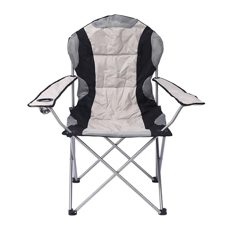 Support 120KG Folding Chair Outdoor Leisure Beach Chair Portable With Carry Bag Armrest Cup Holder Metal Picnic Garden Chair