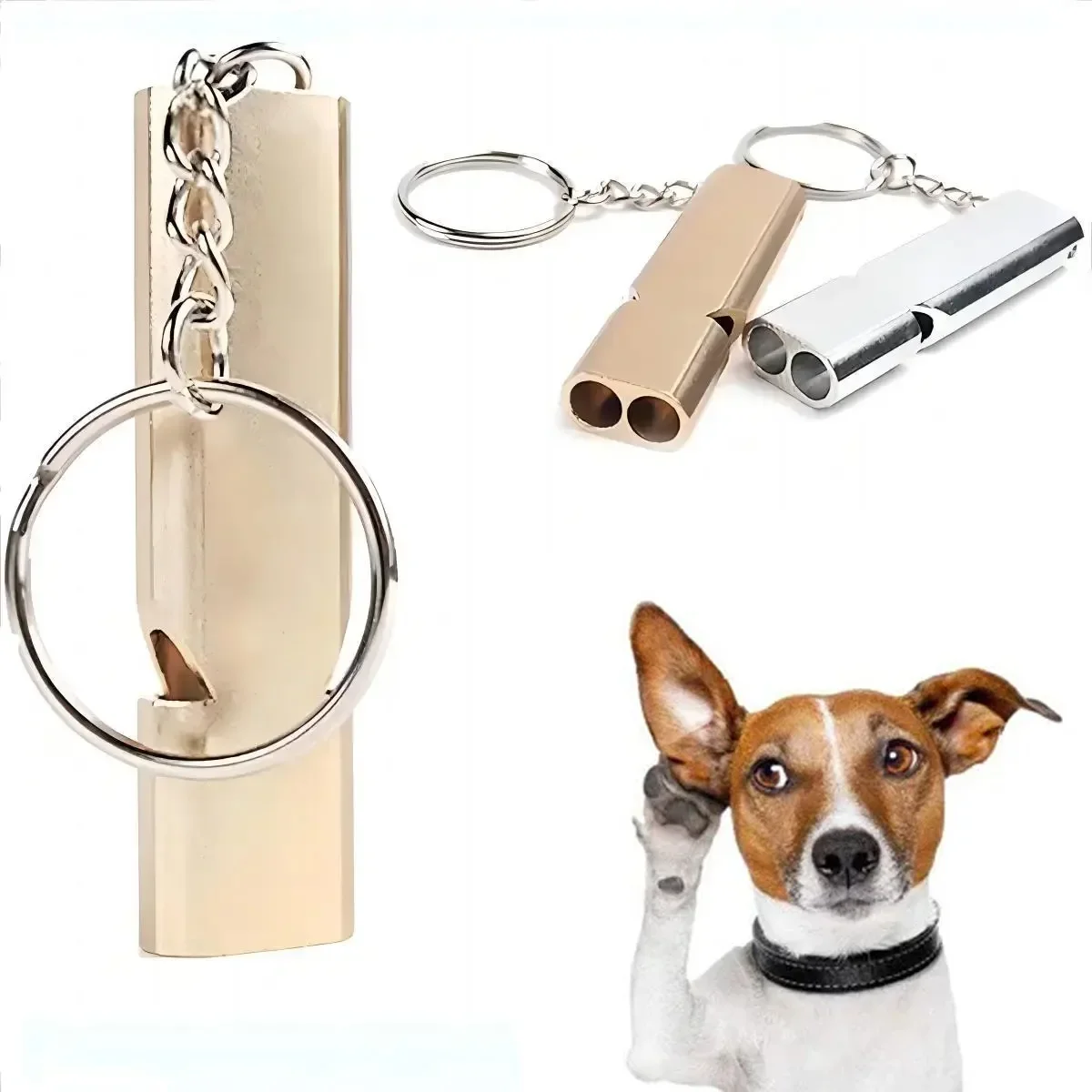 1 PC Pet Dog Training Whistle, Reinforced Aluminum Two-tone Cats Birds Training Tool for Recall Barking Control Survival Whistle