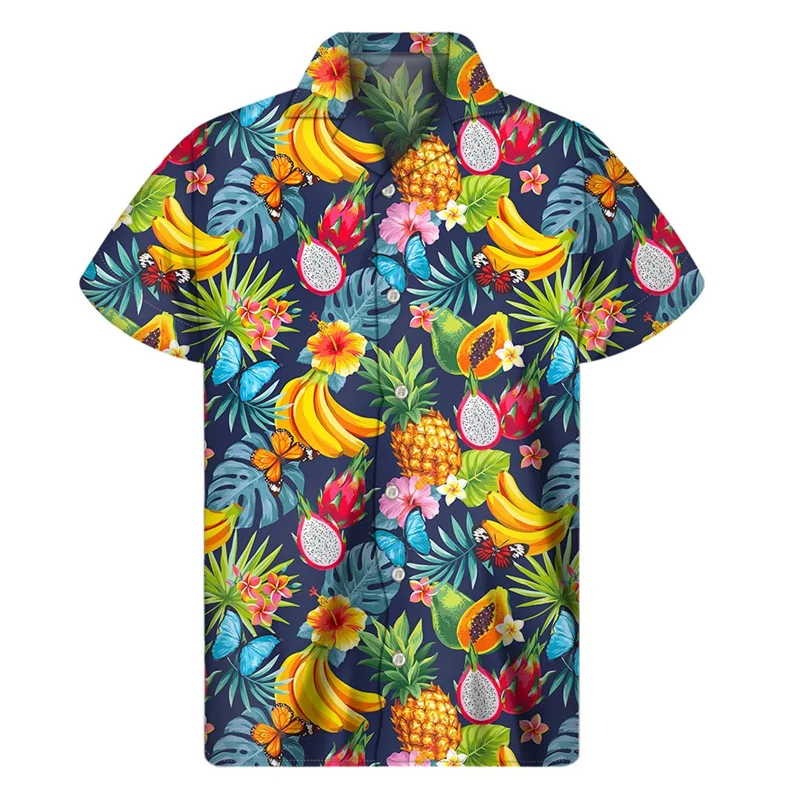 

Mango Banana Pineapple Graphic Shirt Men 3D Print Fruit Hawaiian Shirts Summer Beach Short Sleeve Button Lapel Aloha Blouse