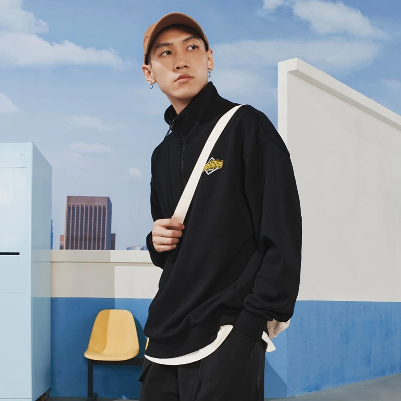 Xtep Pullover Sweater Male And Female  Winter Stand-Up Collar Sports Hoodie Trendy Comfortable Leisure Tops 876427930004