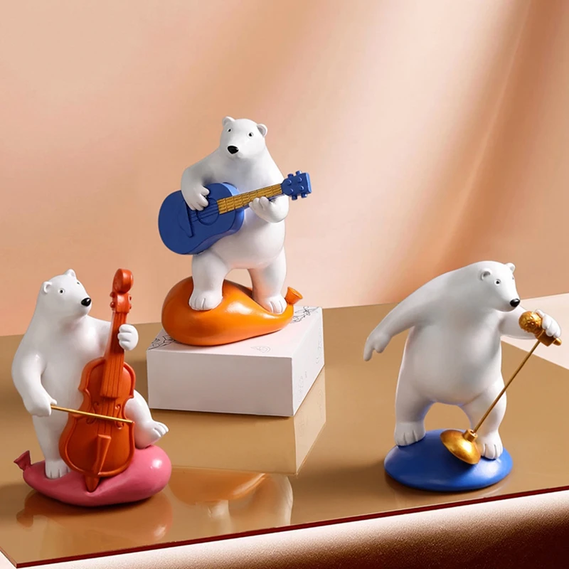 

Resin Music Bear Figurines Polar Bears Band Statue Home Office Decor Living Room Bedroom Desktop Ornament