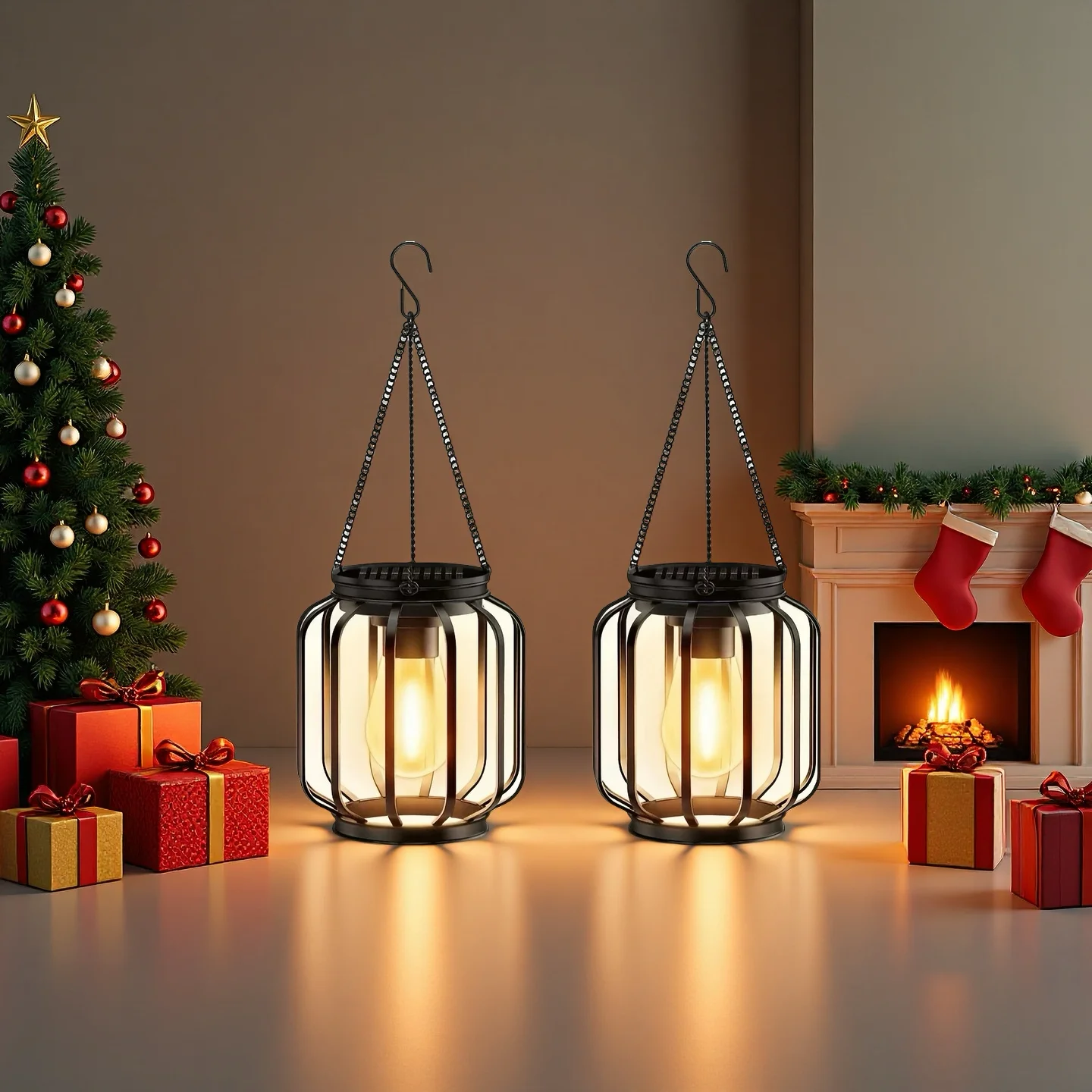 

2 упаковки солнечных железных фонарей, светодиодные солнечные фонари, водонепроницаемые уличные подвесные светильники, праздничное освещение для патио, сада, рождественский декор