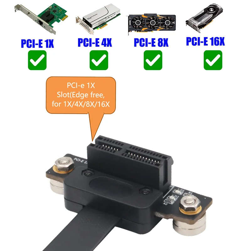 15CM PCI Express 1X Extension Cable with 3.3V 12V Power LED Magnetic Foot Pad Dual 90 Degree Right Angle 8Gbps PCIE 3.0 X1 Riser