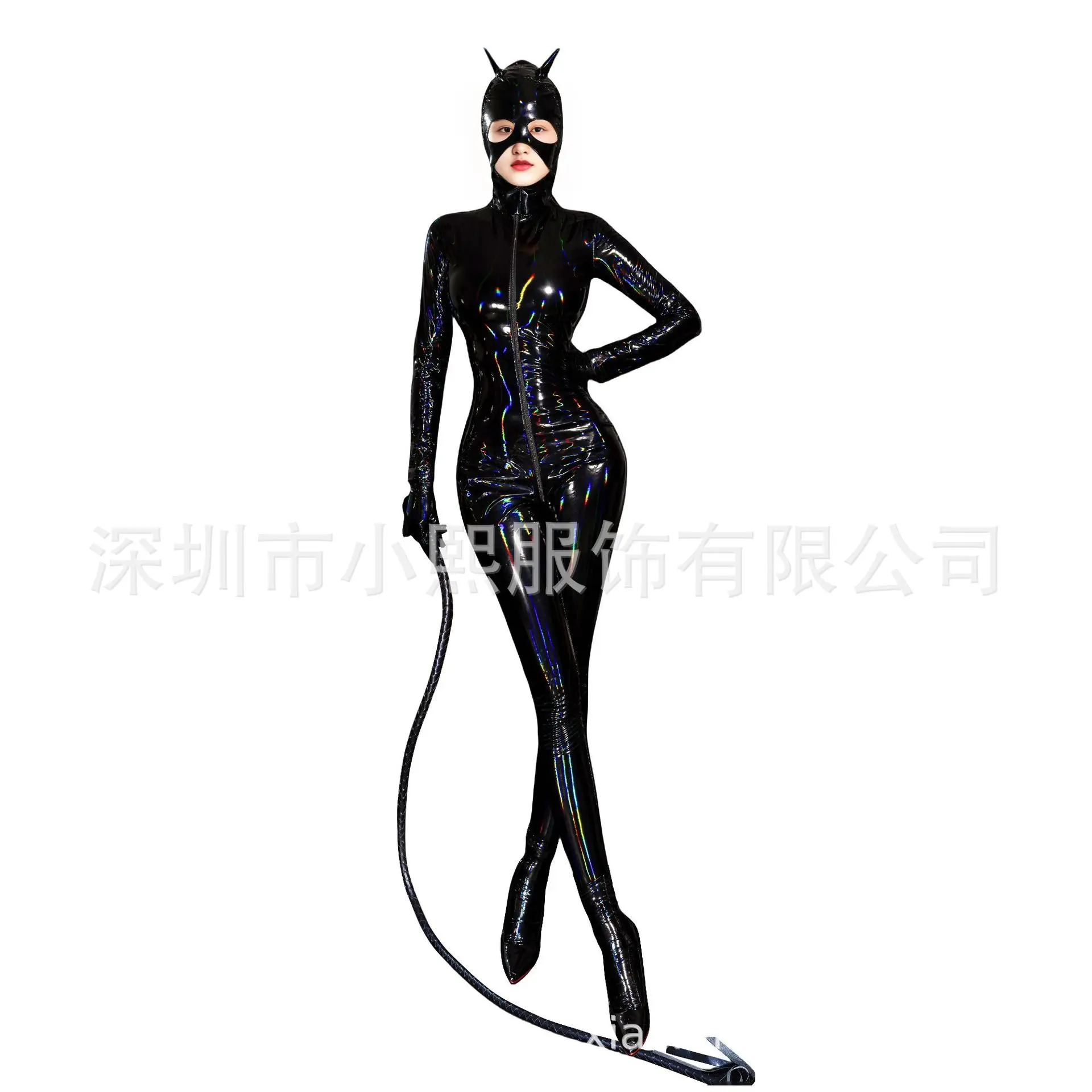 النفط لامعة براءات الاختراع والجلود بولي PU الملابس الداخلية الملونة النساء سستة المنشعب ملهى ليلي القط فتاة بذلة قناع من الجلد قفاز جورب زوجين الجنس #4