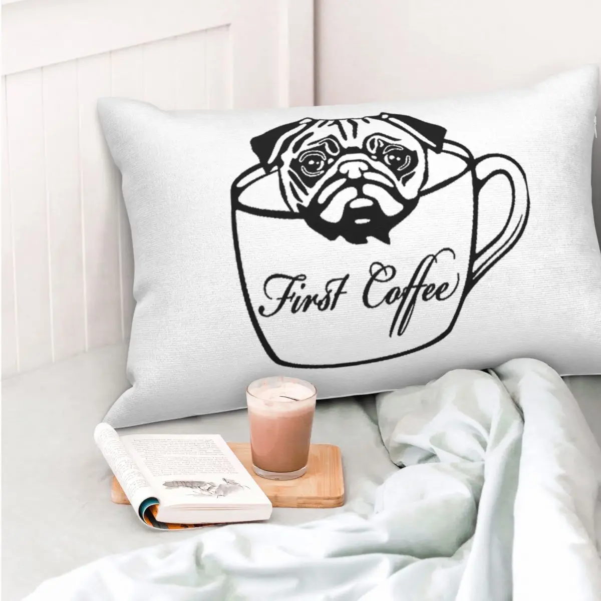 Pug First Coffee Rectangle Pillowcase Cushion Cover Decor Bedroom Bed Home Comfort Throw Pillow