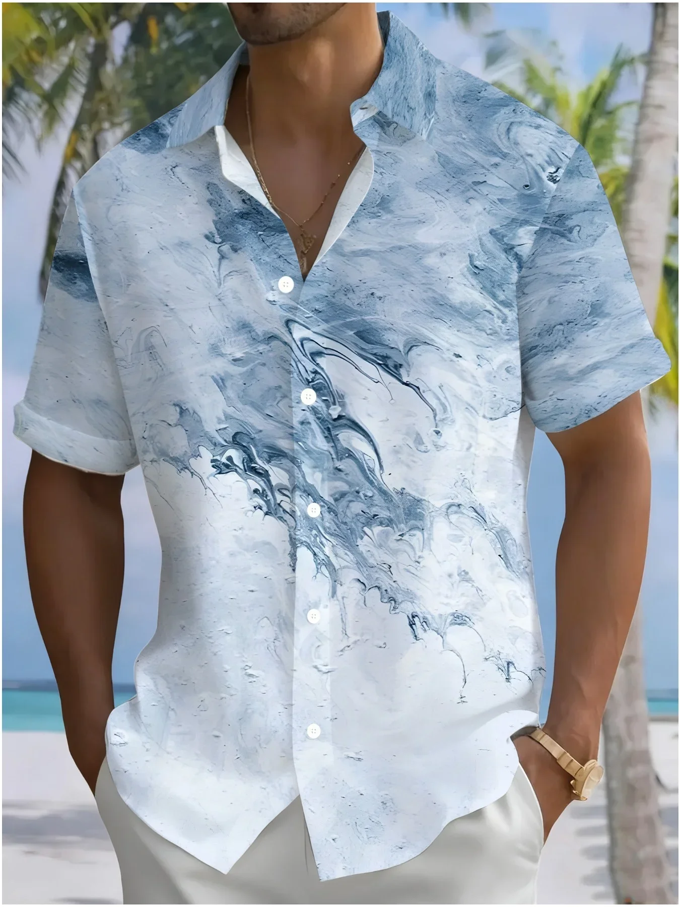 

Summer Casual Men's Hawaiian Shirt Man Short Sleeve Vibrant Tropical Print Relaxed Fit Fashion Vacation Tops
