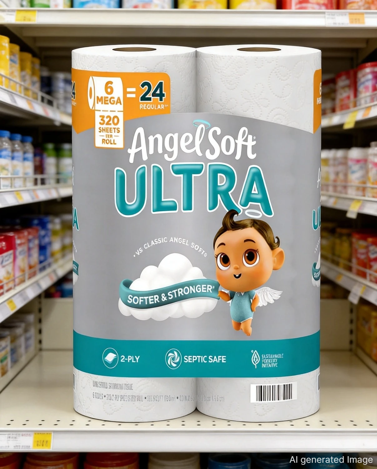 Angel Soft Ultra Toilet Paper, 6 Mega Rolls = 24 Regular Rolls, 2 Ply Toilet Tissue