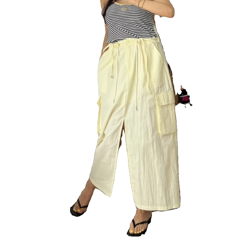 Women's A-Line Long Skirt Workwear  Skirt Slimming Dstring Waist Thin Loose ket Front Slit Versatile Commute Sle
