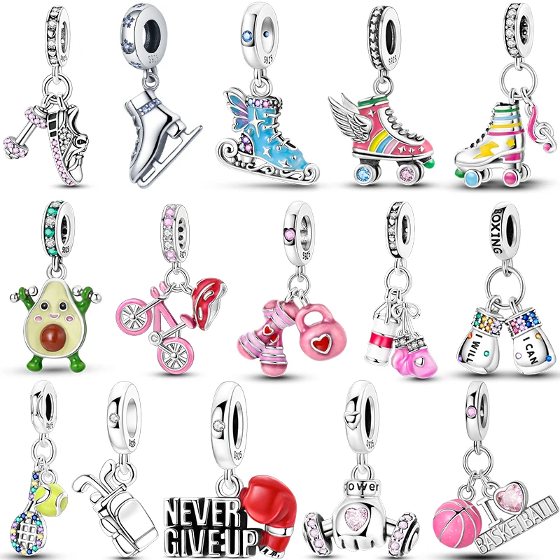 Tênis quentes 925 prata esterlina patins de gelo rosa sapatos de balé charme pingente original se encaixa feminino diy jóias menina encantos
