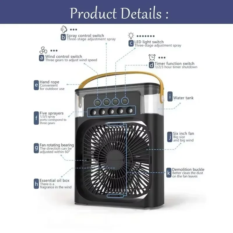 New 3 In 1 Fan AIr Conditioner Household Mini Air Cooler LED Night Light Portable Humidifier Air Adjustment Fan Office Home Fan view 5