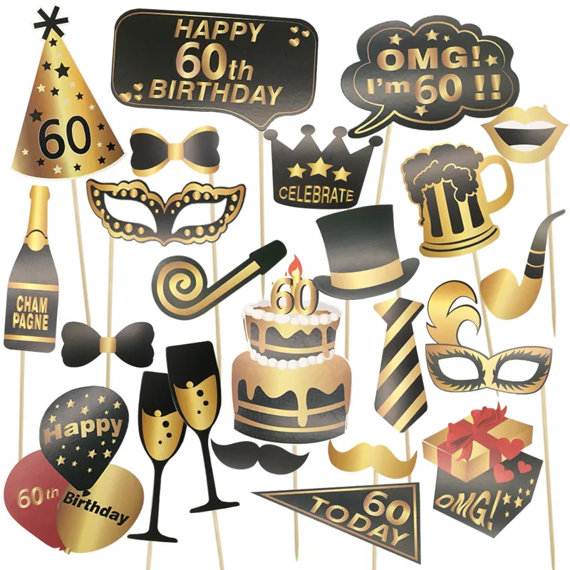 24pcs/lot 30 40 50 60 Happy Birthday Photo Props Adult Birthday Party Decoration Lips Glasses 30th Birthday Photo Booth Props view 4