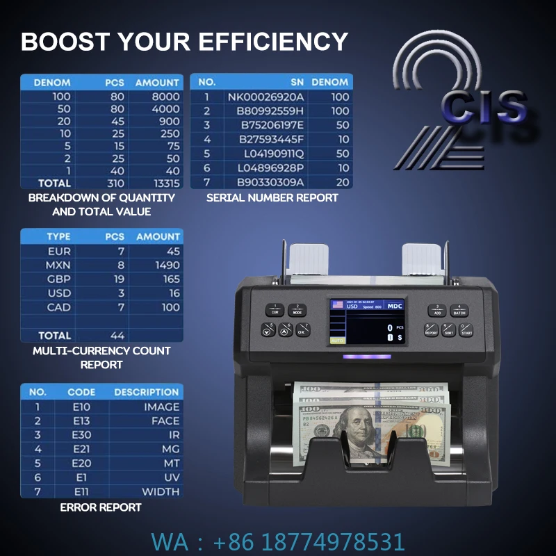 

Counter & Bill Sorter with Hopper (300 Pcs) and 110-240V Power SupplyChina Manufactory FT-700 /Detection Banknote