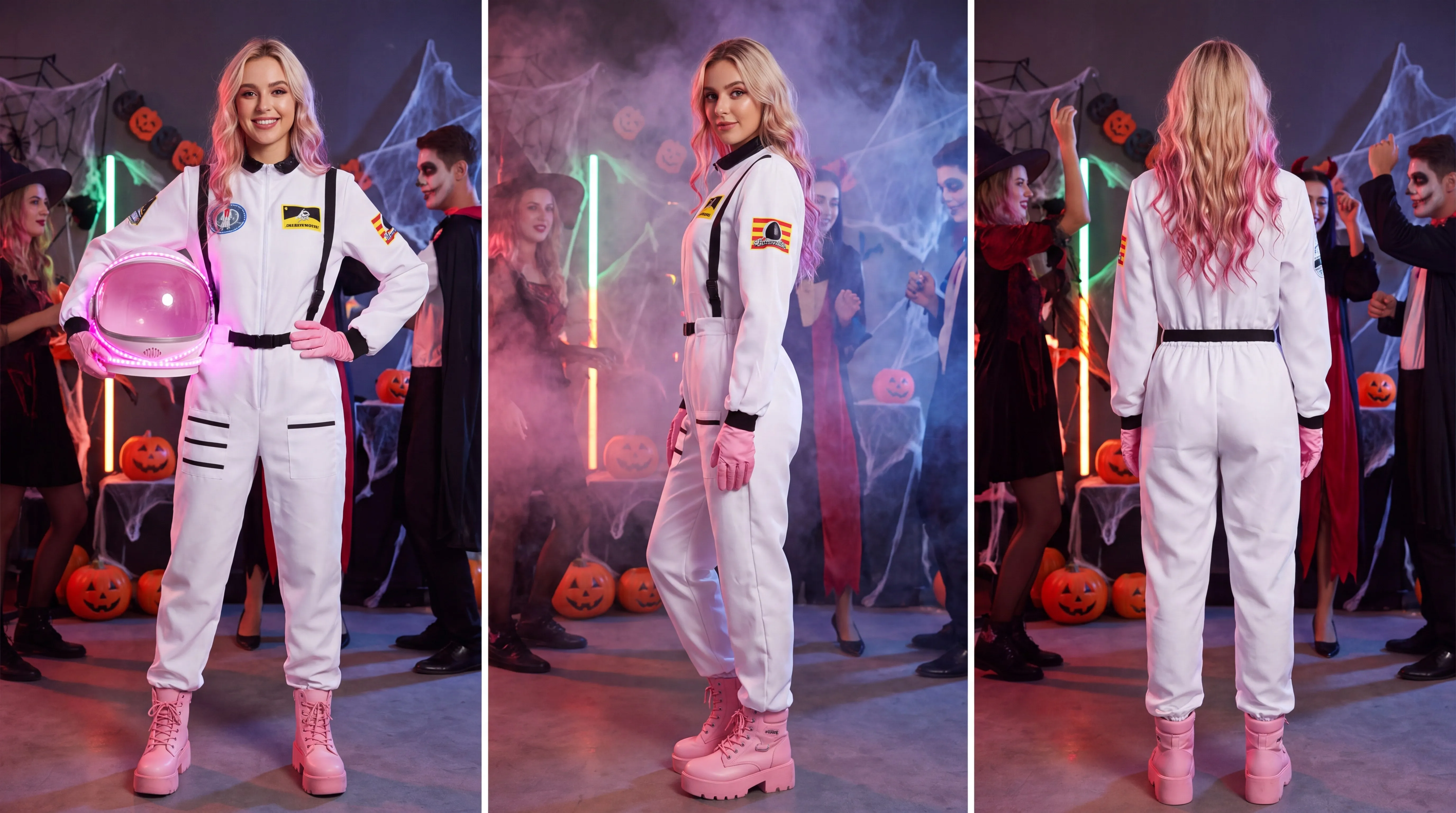 Astronauten-Kostüm für Erwachsene, für Damen und Herren, Fluganzug-Kostüm, Cosplay, Weltraum-Astronaut, blauer Ganzkörper-Overall mit Reißverschluss, Karneval – Detail 12