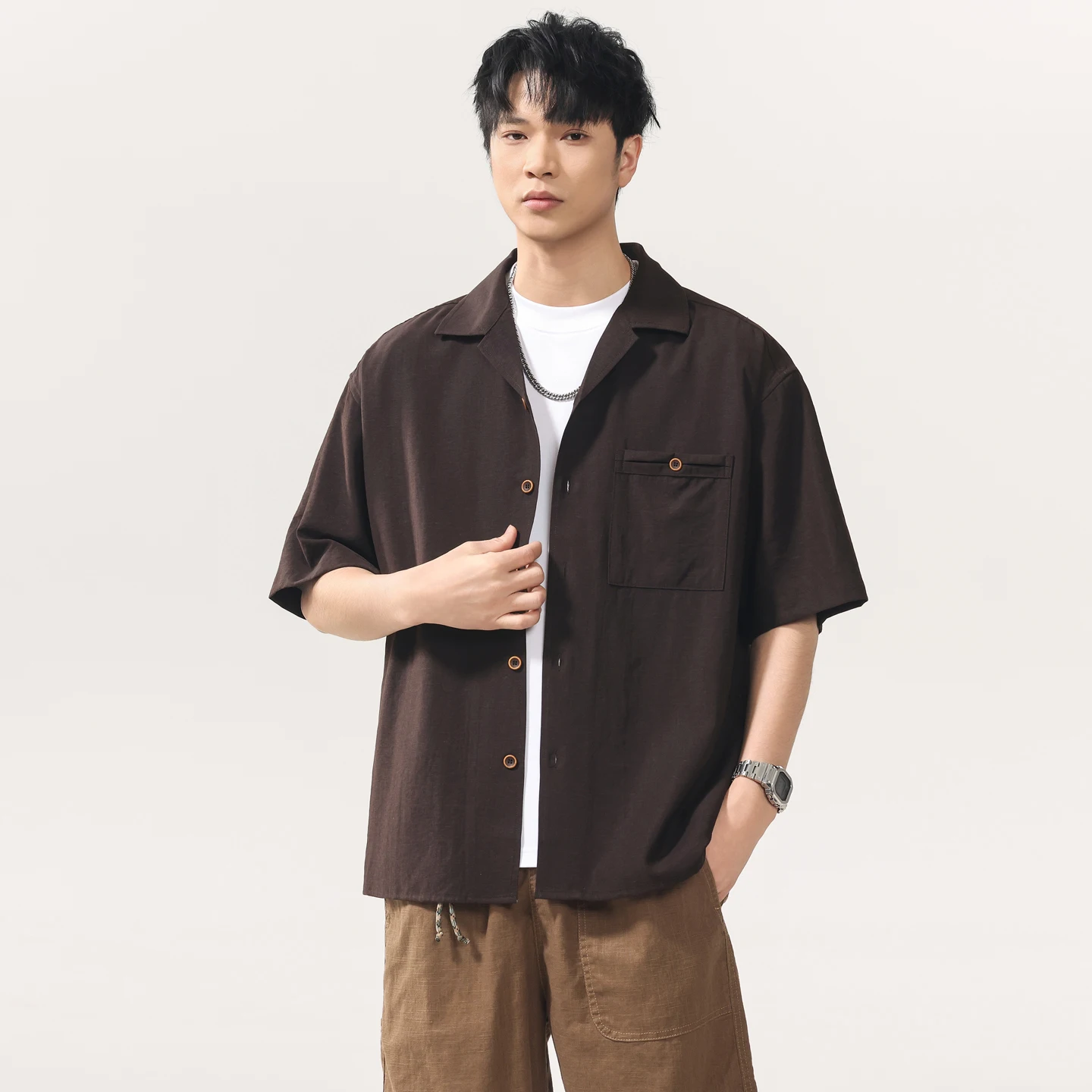 Men Summer Fashion Vintage Cuban Collar Loose Casual Short Sleeve Lightweight Linen Shirt Male Streetwear Cargo Shirts Tops