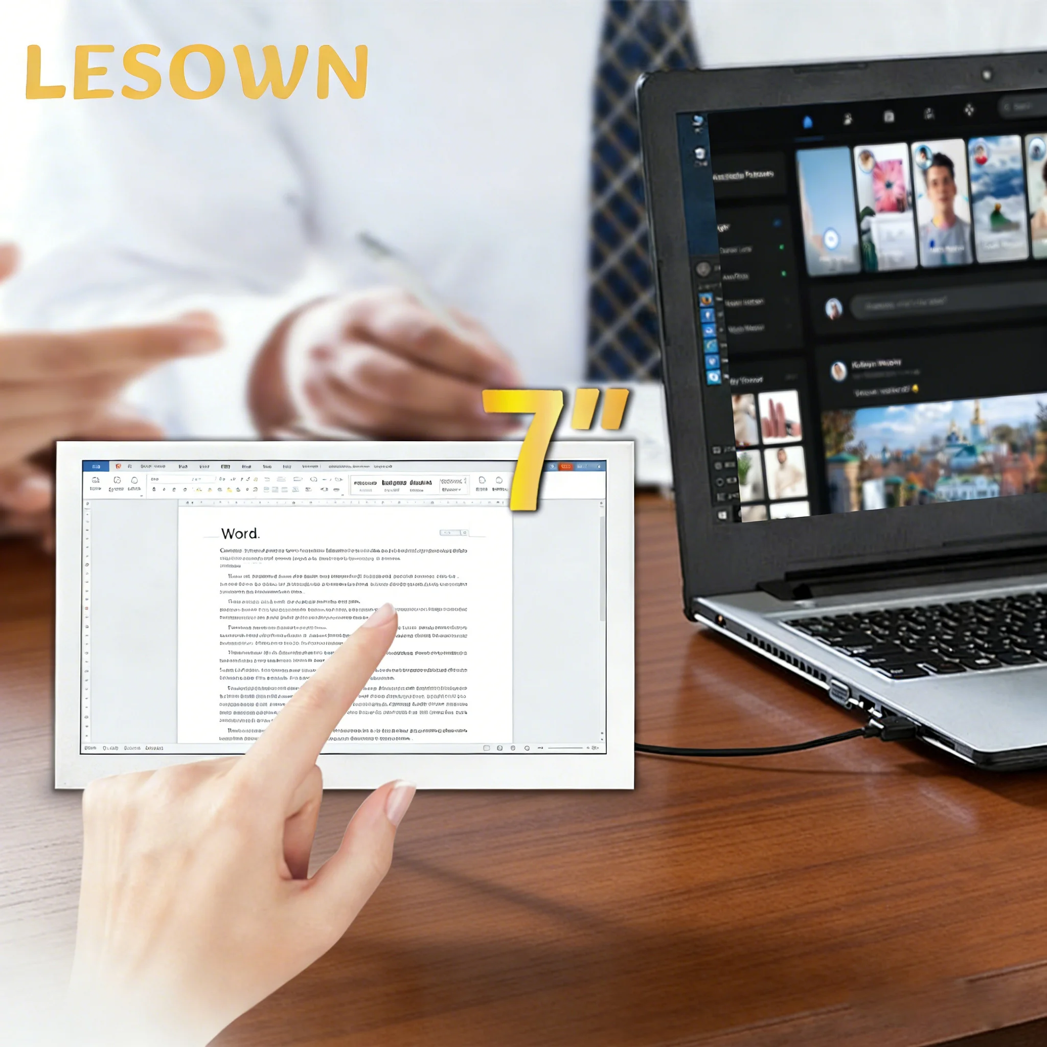 

LESOWN 7 Inch Travel HDMI Monitor 1024x600 IPS LCD Slim Compact Display Secondary Screen Extended Monitor for Word PC Gaming