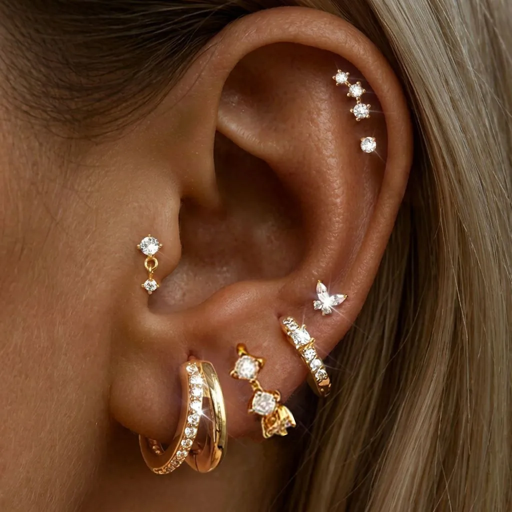 7PCS Simple Tragus Huggie Hoop Earring For Women Fashion Crystal Stud Earrings Cartilage Piercing Helix Jewelry Bulk Lobe Earing