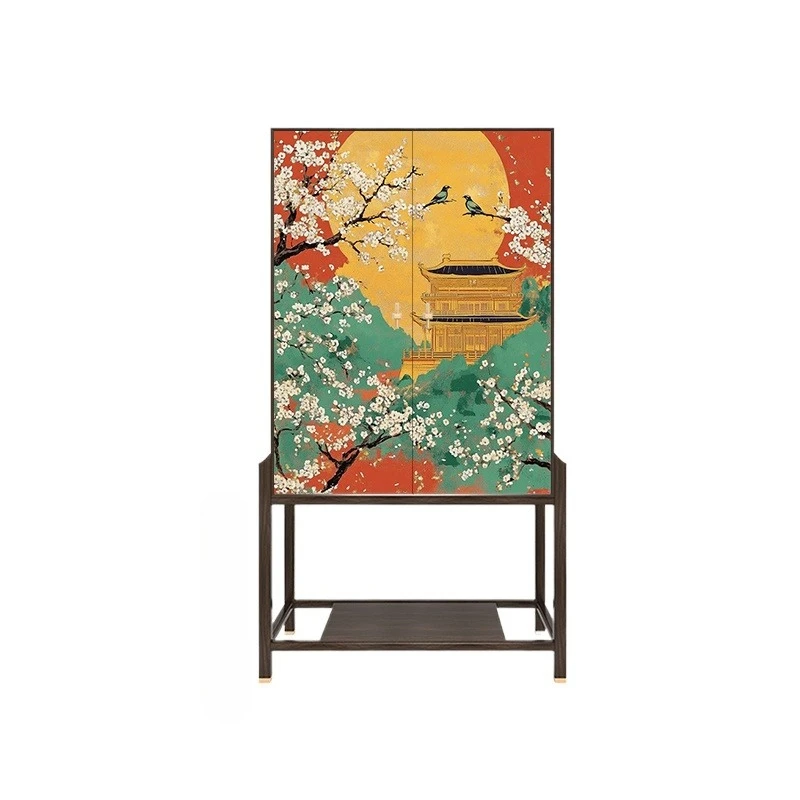 

New Chinese-style solid wood dining side cabinet, retro light luxury living room, entrance decoration, high-footed cabinet