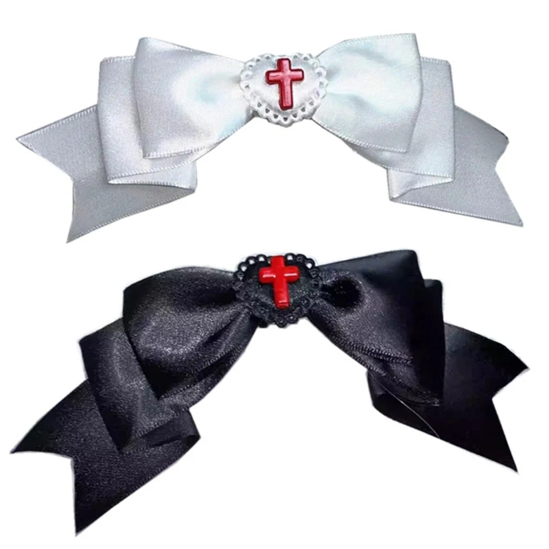 

1PC Comfortable And Secure Black Heart Bows Hair Clip Cosplay Hairpiece For Women Who Love Gothic Accessories 15UB