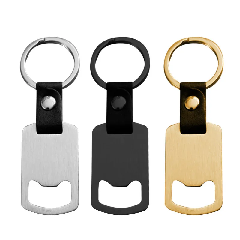 Stainless Steel Blank Laser Custom Engraved Leather Metal Keychain Bottle Opener Fashion Accessories