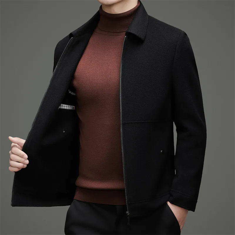 Classic Minimalist Men's Double-Faced Wool Jacket Lightweight Thermal Detachable Down Vest Linning Design Coat Essential Attire