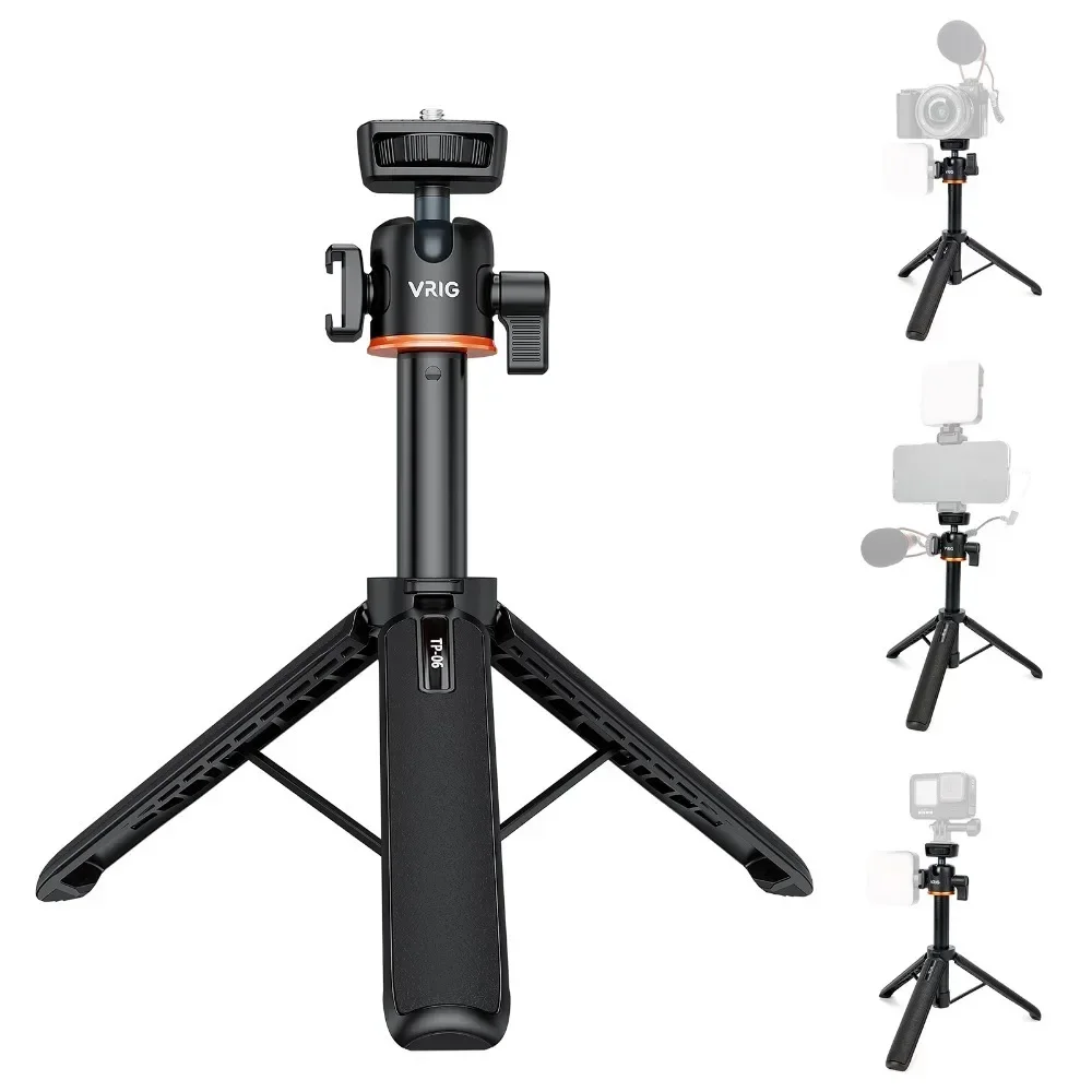 TP-06 Mini Extend Phone Tripod Stand Bracket Camera Tripod 360° Ball Head Cold Shoe Selfie Stick for iPhone 14 13 12 GoPro