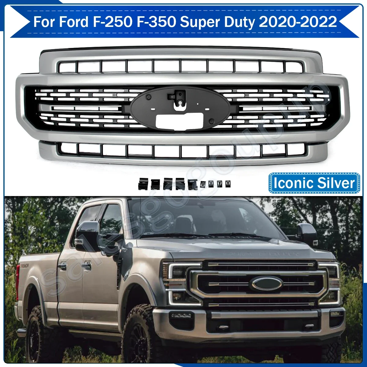 Super Duty Front Bumper Iconic Silver Grille for 2020-2022 Ford F250 F-250 F-350