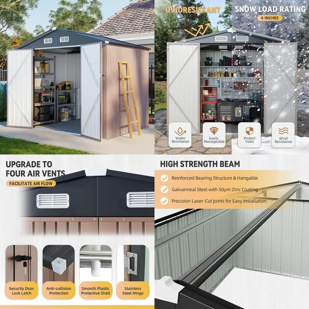 

Уличный стальной навес для хранения вещей — водонепроницаемый и устойчивый к ржавчине садовый шкаф размером 8x6 футов с запирающейся дверью