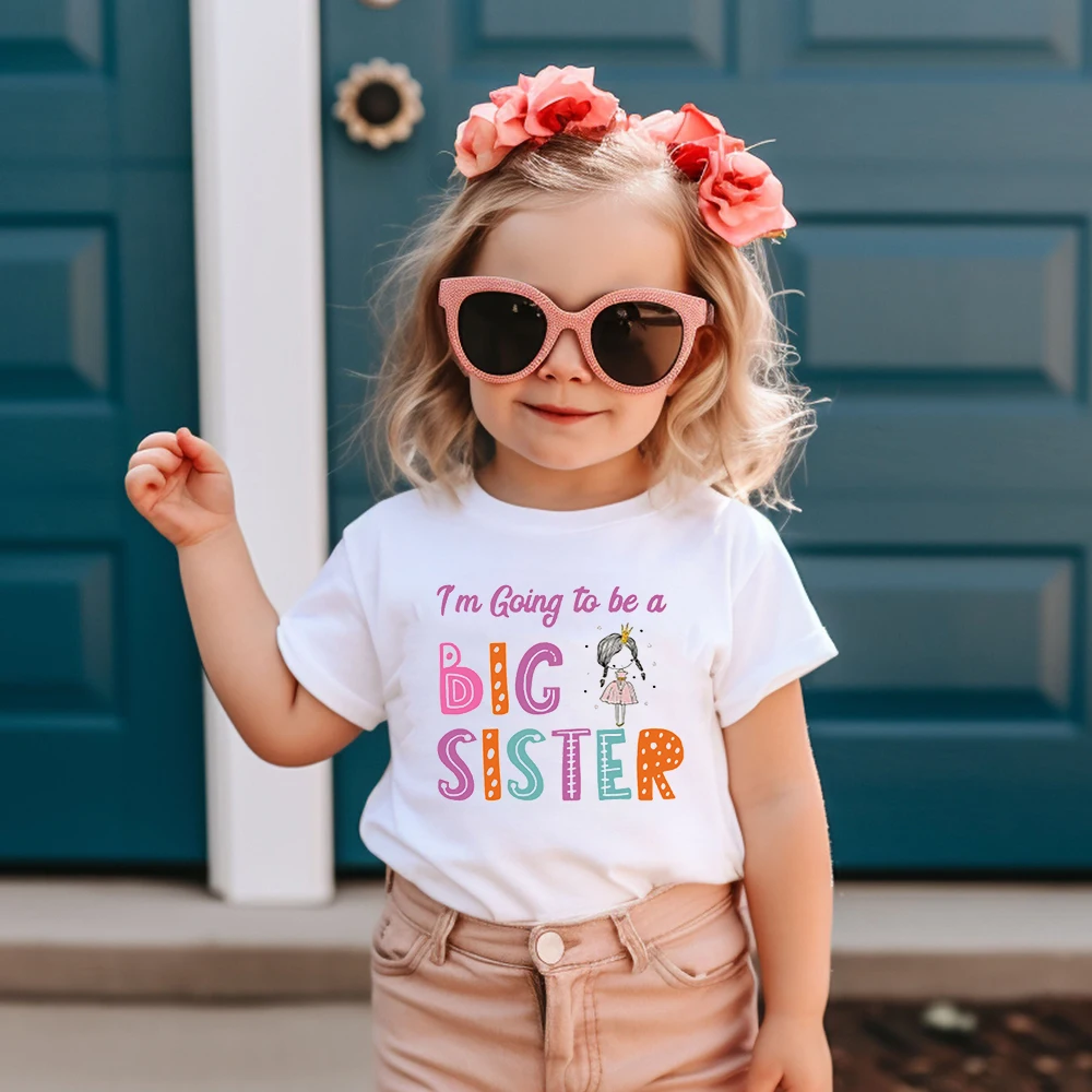 Camiseta con estampado de I'm Going To Be A Big Sister para niños, camiseta informal de manga corta para niños, anuncio de embarazo, ropa de fiesta familiar de vacaciones