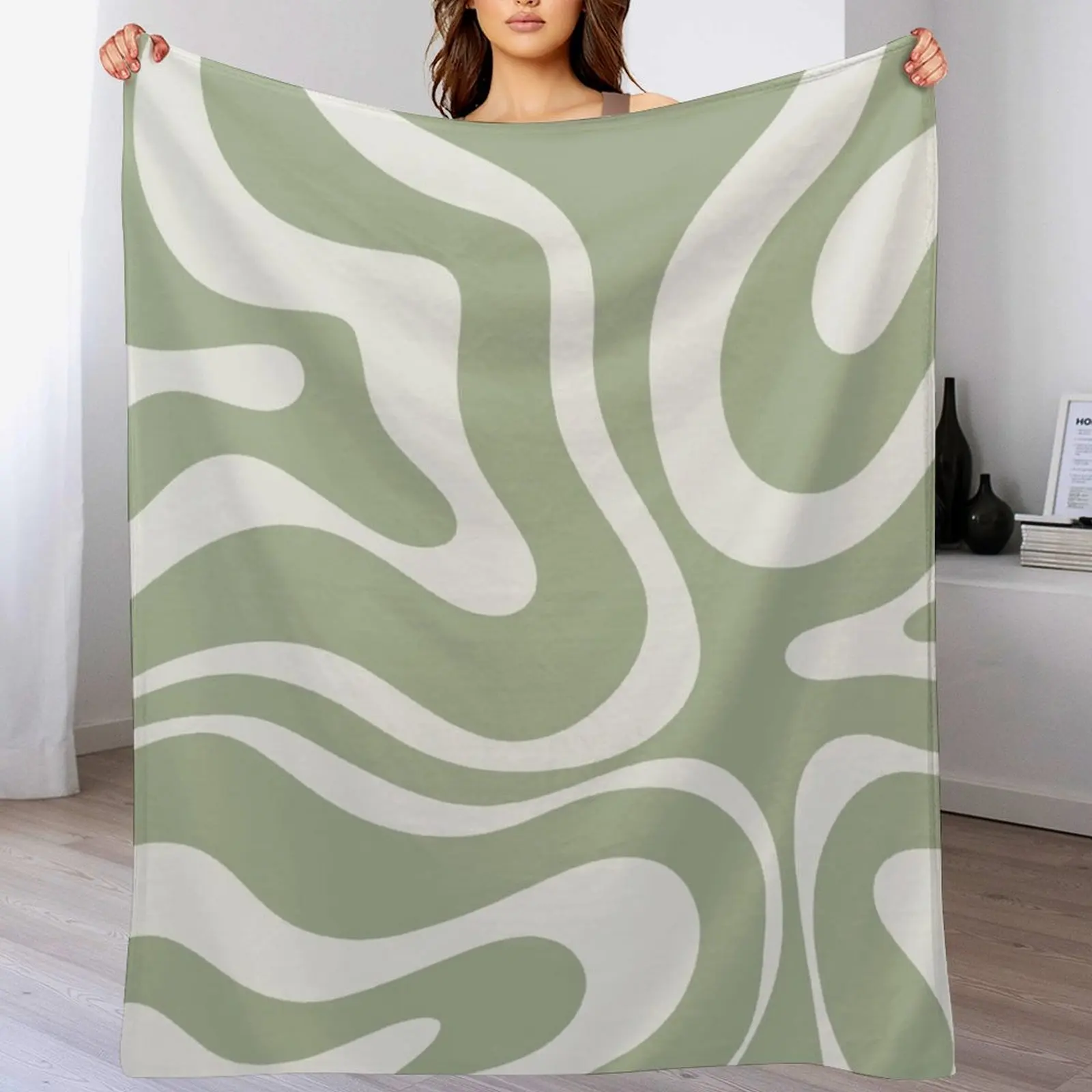 

Liquid Swirl Abstract Pattern in Sage Green and Nearly White Throw Blanket Sofa Large Fashion Sofas For Sofa Thin Blankets