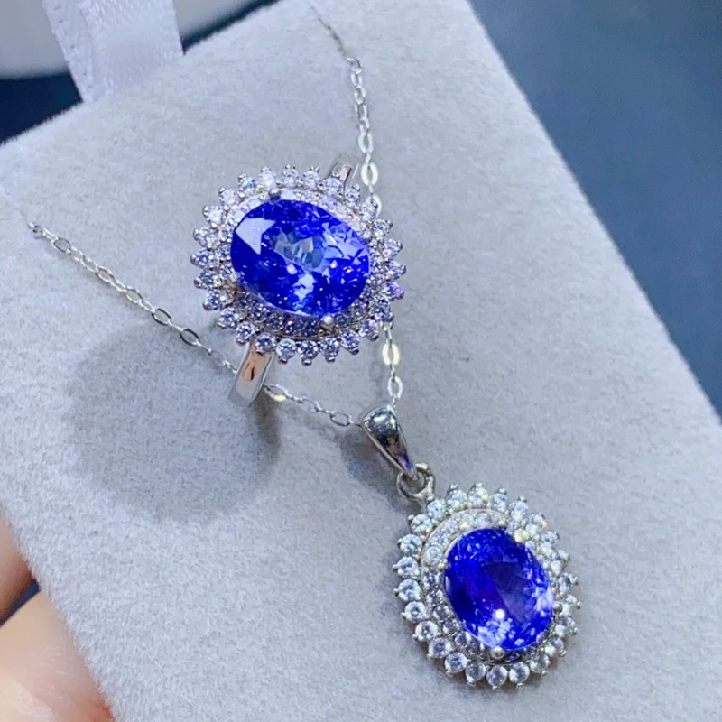 

Natural Tanzanite jewelry sets for women rings pendant silver 925 luxury gem stones 18k gold plated free shiping items