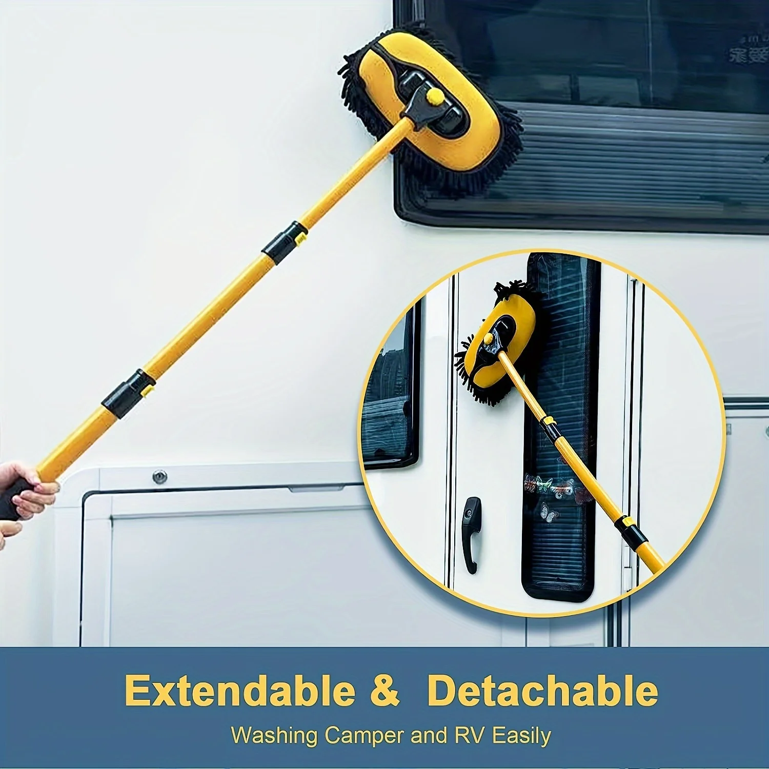 Telescopic Microfiber Car Wash Mop - Soft Chenille, Durable, Non-Scratch, Bendable Pole - Easy Reach