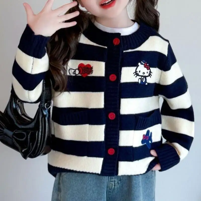 سانريو فتاة محبوك سترة مرحبا كيتي Kawaii أنيمي أزياء الشتاء طالب عارضة المتسكعون ملابس الأطفال هدية الكريسماس