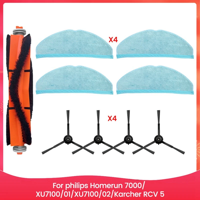 

B97A-For Homerun 7000 Series XU7100/01, XU7100/02, Karcher RCV 5 Vacuum Parts Main Roller Side Brush Mop Cloth Parts